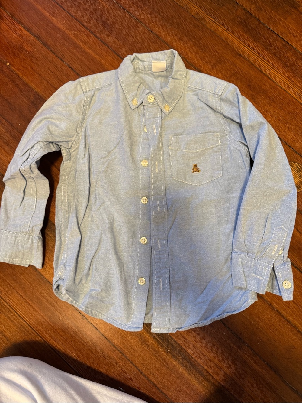 GAP Blue Oxford Button-Down Shirt with Bear Detail on Chest Pocket